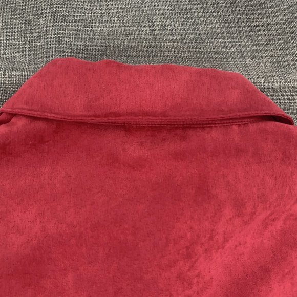 Studio Works Women's Red Button Down Blouse Suede Material Medium 100% Polyester - Picture 13 of 15